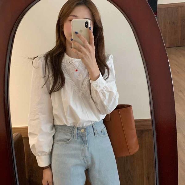 dress elegant femme-style hollowed-out flower-embroidered sweet female blouses tops clothes, Black;gray
dress elegant femme-style hollowed-out flower-embroidered sweet female blouses tops clothes, Black;gray