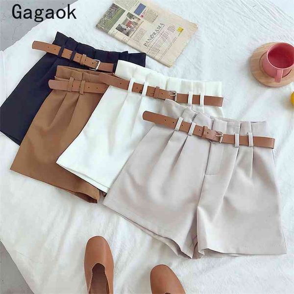women short spring autumn solid high sashes loose casual clothing fashion ladies korean simple wild shorts 210531, White;black
women short spring autumn solid high sashes loose casual clothing fashion ladies korean simple wild shorts 210531, White;black