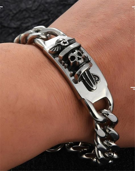 link, chain 316l stainless steel peripheral bracelet retro skull design titanium no fade, Black
link, chain 316l stainless steel peripheral bracelet retro skull design titanium no fade, Black