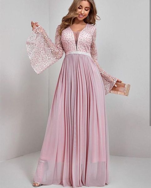 party dresses pink long sleeve evening dress deep v-neck lace pearls chiffon luxury sparkly prom gown vestidos robe de soirée, White;black
party dresses pink long sleeve evening dress deep v-neck lace pearls chiffon luxury sparkly prom gown vestidos robe de soirée, White;black
