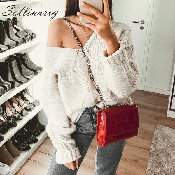 women's sweaters sollinarry white thick winter sweater pullover women deep v neck knitted autumn off shoulder oversize jumpers, White;black 
women's sweaters sollinarry white thick winter sweater pullover women deep v neck knitted autumn off shoulder oversize jumpers, White;black