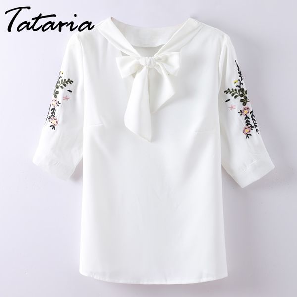 tataria women floral embroidery blouses shirt female half sleeve printed bow chiffon blouse woman elegant summer blusa feminina 210514, White
tataria women floral embroidery blouses shirt female half sleeve printed bow chiffon blouse woman elegant summer blusa feminina 210514, White