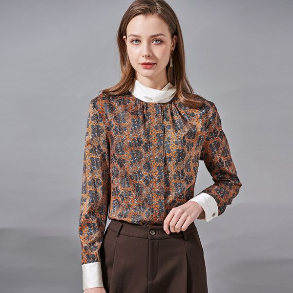 100% natural silk women's shirt stand collar long sleeves printed ruched fashion blouse camisa, White
100% natural silk women's shirt stand collar long sleeves printed ruched fashion blouse camisa, White