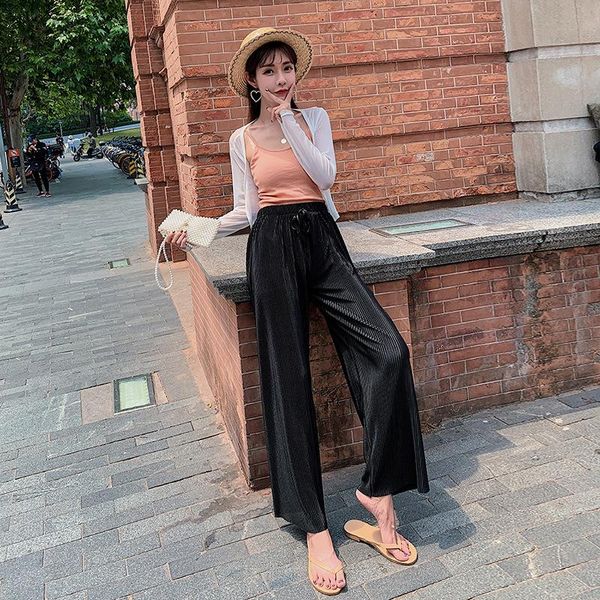 women's pants & capris pleated chiffon wide-leg summer loose thin straight long elastic waist casual womens plus size streetwear, Black;white
women's pants & capris pleated chiffon wide-leg summer loose thin straight long elastic waist casual womens plus size streetwear, Black;white