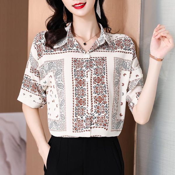 women's blouses & shirts vintage printed fashion women summer short sleeve print blouse ladies collar loose femme top, White
women's blouses & shirts vintage printed fashion women summer short sleeve print blouse ladies collar loose femme top, White