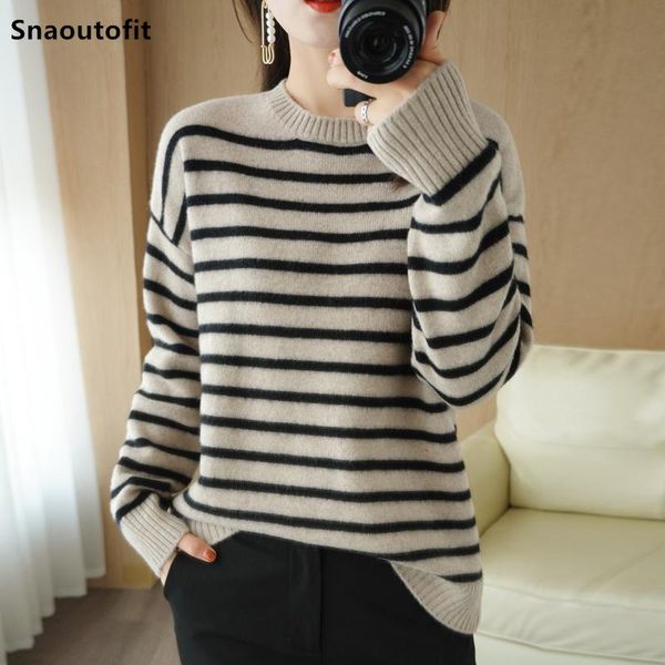 women's sweaters 2021 autumn and winter 100% pure wool sweater women round neck striped drop sleeves pullover korean casual loose knit, White;black
women's sweaters 2021 autumn and winter 100% pure wool sweater women round neck striped drop sleeves pullover korean casual loose knit, White;black
