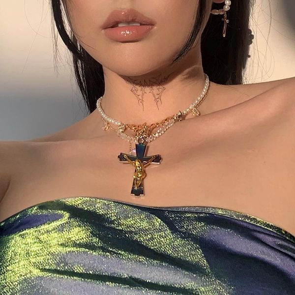 chains aomu punk hip hop irregular statue cross zircon metal chain necklace personality clavicle for women party jewelry gift, Silver
chains aomu punk hip hop irregular statue cross zircon metal chain necklace personality clavicle for women party jewelry gift, Silver