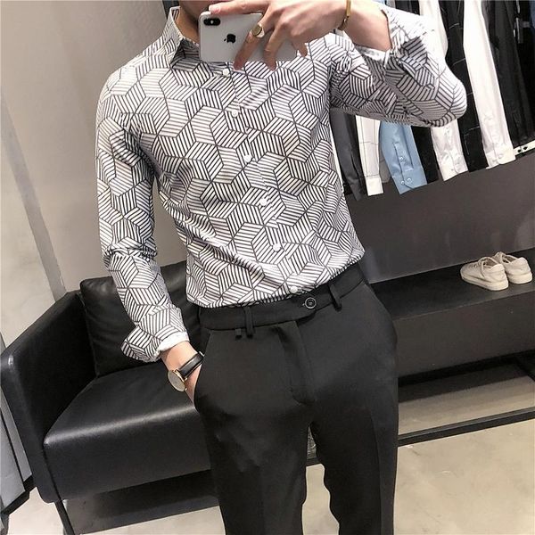 men's casual shirts british style stylish print men dress long sleeve fashion 2021 spring business formal wear slim fit tuxedo blouses, White;black
men's casual shirts british style stylish print men dress long sleeve fashion 2021 spring business formal wear slim fit tuxedo blouses, White;black