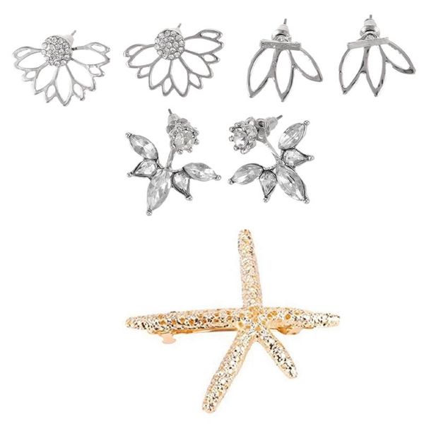 hair accessories women's jewelry starfish hairpin with 3 pairs lotus flower earrings jackets for women girls, Slivery;white
hair accessories women's jewelry starfish hairpin with 3 pairs lotus flower earrings jackets for women girls, Slivery;white