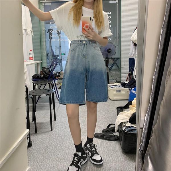 women's jeans korean style gradient women summer retro high-waisted straight leg thin wild wide-leg five-point shorts, Blue
women's jeans korean style gradient women summer retro high-waisted straight leg thin wild wide-leg five-point shorts, Blue