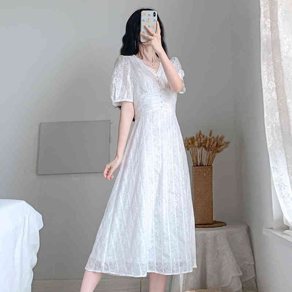 women summer v-neck puff sleeves solid holiday clothes casual a line streetwear office midi dresses 210514, Black;gray
women summer v-neck puff sleeves solid holiday clothes casual a line streetwear office midi dresses 210514, Black;gray