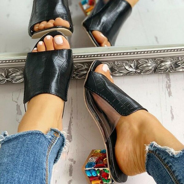 fashion heels sandals women summer peep toe shoes woman square pumps wedge sandalias mujer, Black