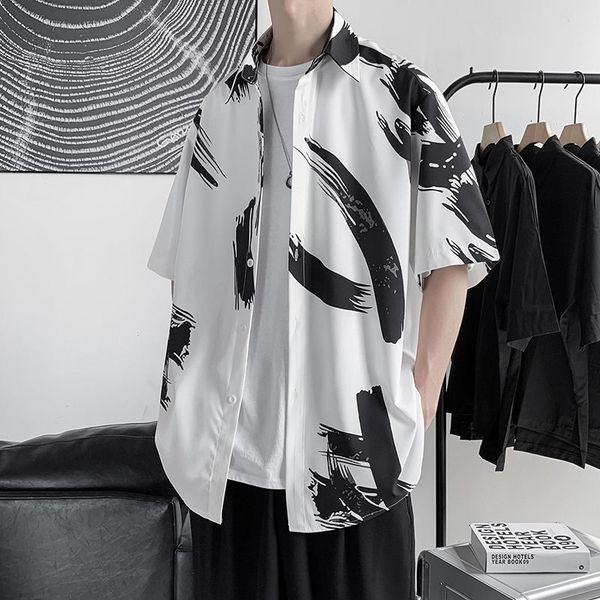 men's casual shirts summer short-sleeved fashion printed men streetwear korean loose graffiti mens dress scg2, White;black
men's casual shirts summer short-sleeved fashion printed men streetwear korean loose graffiti mens dress scg2, White;black