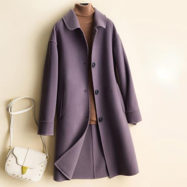 women's wool & blends 100% coat female autumn fashion long casaul double-sided woolen coats korean trench purple woman winter clothes w, Black
women's wool & blends 100% coat female autumn fashion long casaul double-sided woolen coats korean trench purple woman winter clothes w, Black