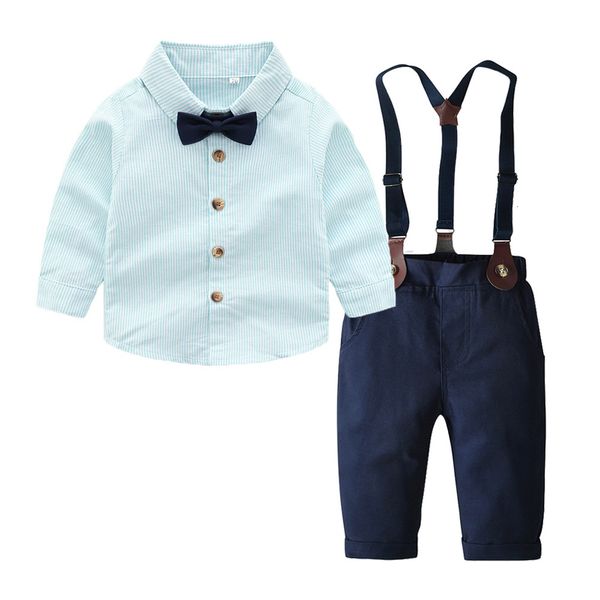 children's suit autumn boys' long sleeve vertical stripe shirt two piece bow strap trousers, Blue
children's suit autumn boys' long sleeve vertical stripe shirt two piece bow strap trousers, Blue