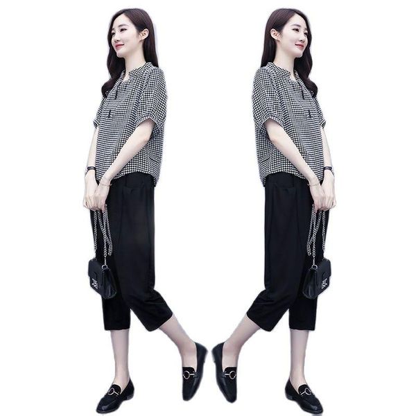 women's two piece pants 2021 summer single/set women large size two-piece ladies short-sleeved plaid t-shirt loose calf-length female s, White
women's two piece pants 2021 summer single/set women large size two-piece ladies short-sleeved plaid t-shirt loose calf-length female s, White
