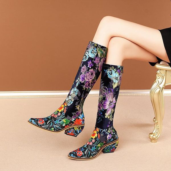 boots spring autumn national style thick high heels pointed toe embroidery silk women knee-high long winter plush inside, Black
boots spring autumn national style thick high heels pointed toe embroidery silk women knee-high long winter plush inside, Black