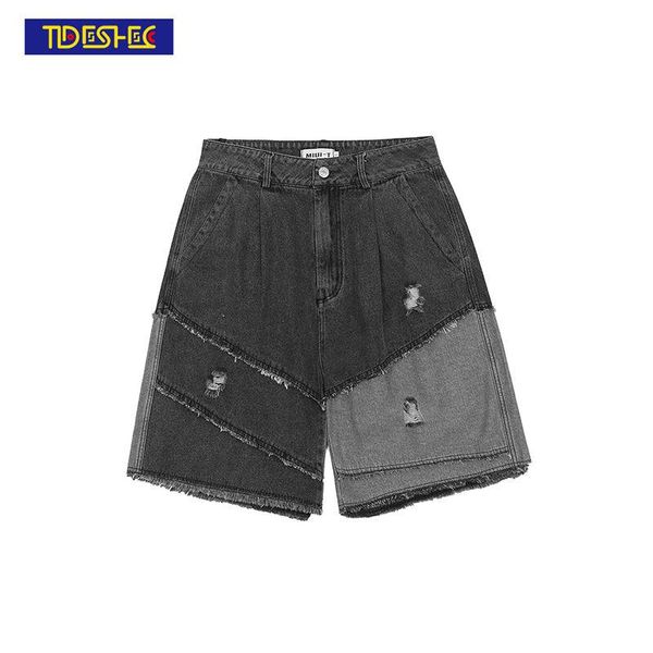 men's denim shorts hip hop baggy pants streetwear holes ripped spring summer men women stitching, White;black
men's denim shorts hip hop baggy pants streetwear holes ripped spring summer men women stitching, White;black