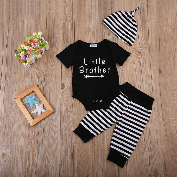 little brother short sleeve bodysuitstripe pant with hat 3pcs set for baby boy, White
little brother short sleeve bodysuitstripe pant with hat 3pcs set for baby boy, White