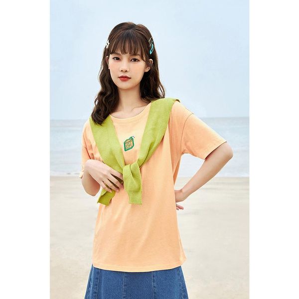 carton girl funny apple embroidery round collar minimal causal design summer t-shirt women's, White
carton girl funny apple embroidery round collar minimal causal design summer t-shirt women's, White