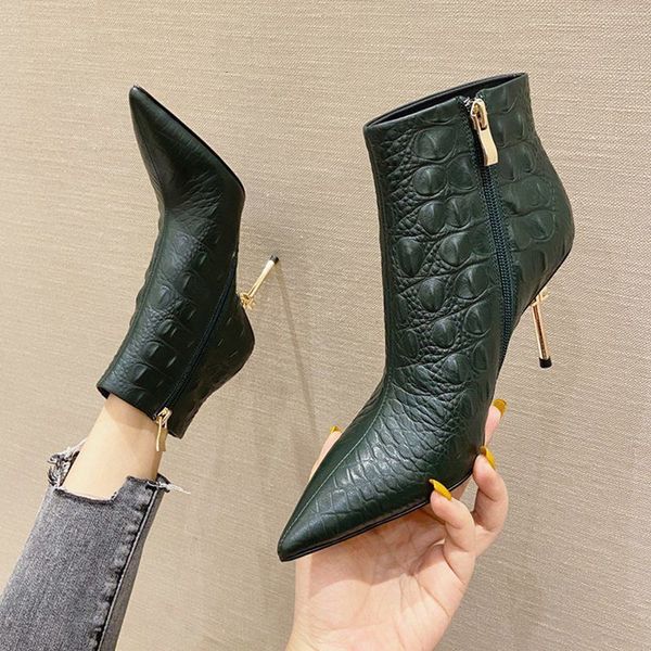shoes crocodile pattern genuine leather short boots,women autumn/winter high heeled shoes,pointed toe,thin heel,female footware,green xma, Black
shoes crocodile pattern genuine leather short boots,women autumn/winter high heeled shoes,pointed toe,thin heel,female footware,green xma, Black
