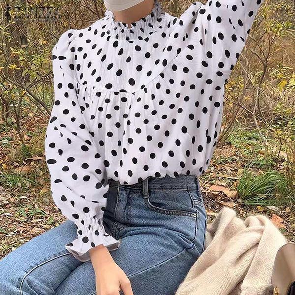 women's blouses & shirts oversize fashion women polka dots blouse 2021 office lady autumn puff sleeve zanzea casual printed stand coll, White
women's blouses & shirts oversize fashion women polka dots blouse 2021 office lady autumn puff sleeve zanzea casual printed stand coll, White