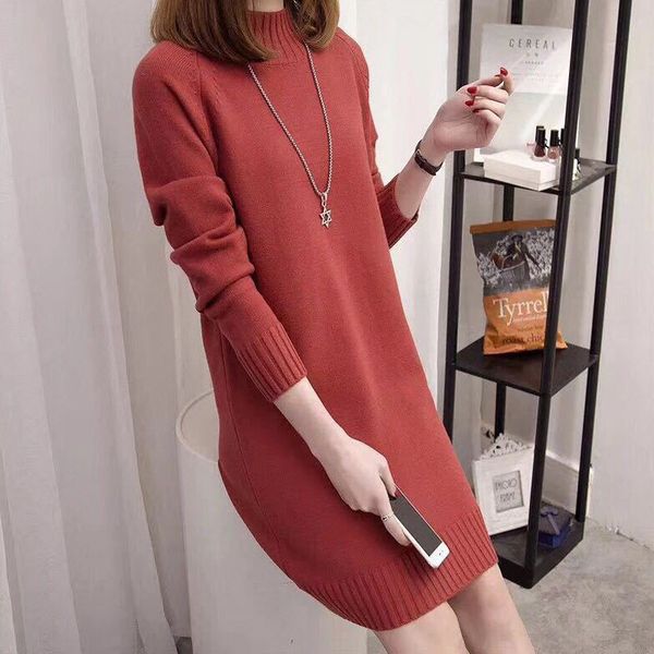 dress autumn and winter women's es solid color loose casual round neck mid-length vestidos de mujer sweater knitted knee-le wa6w, Black;gray 
dress autumn and winter women's es solid color loose casual round neck mid-length vestidos de mujer sweater knitted knee-le wa6w, Black;gray