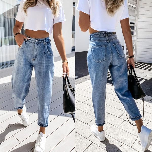 women's jeans women pants autumn and winter high waist pocket zipper washing casual hipster retro light color fold denim harem, Blue
women's jeans women pants autumn and winter high waist pocket zipper washing casual hipster retro light color fold denim harem, Blue