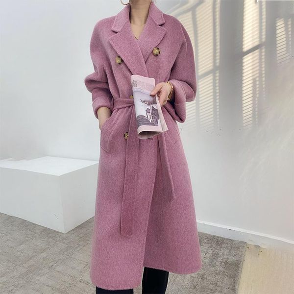 women's wool & blends autumn and winter thickened albaca alpaca coat medium long double-sided tweed hepburn, Black
women's wool & blends autumn and winter thickened albaca alpaca coat medium long double-sided tweed hepburn, Black