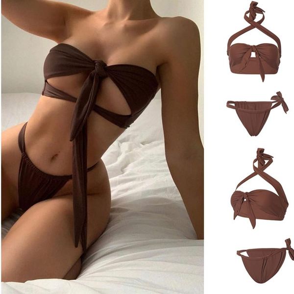 women's swimwear itranyee bandeau bikini set floral or solid women bowknot tie up high cut swimsuit hollow bust brazilian beachwear, White;black
women's swimwear itranyee bandeau bikini set floral or solid women bowknot tie up high cut swimsuit hollow bust brazilian beachwear, White;black