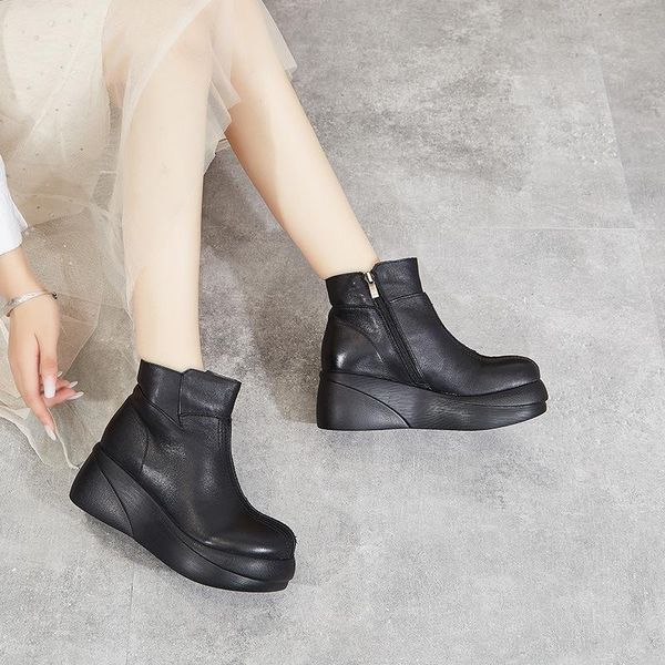 handmade short boots slope heel thick soled women's british style leather in autumn, Black
handmade short boots slope heel thick soled women's british style leather in autumn, Black