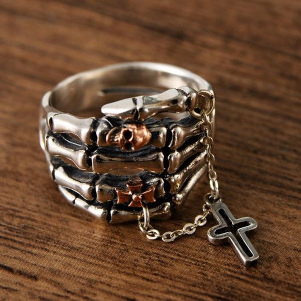 cluster rings 2021 solid s925 pure silver vintage thai skull ghost hand chain cross stylish cool men ring, Golden;silver
cluster rings 2021 solid s925 pure silver vintage thai skull ghost hand chain cross stylish cool men ring, Golden;silver