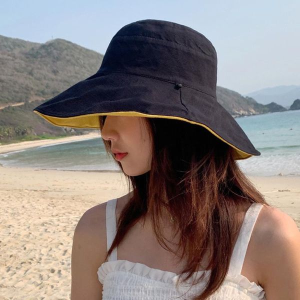women wide brim bucket sun hat cotton cloth beach hats fisherman caps double sided protection outdoor, Black;white
women wide brim bucket sun hat cotton cloth beach hats fisherman caps double sided protection outdoor, Black;white