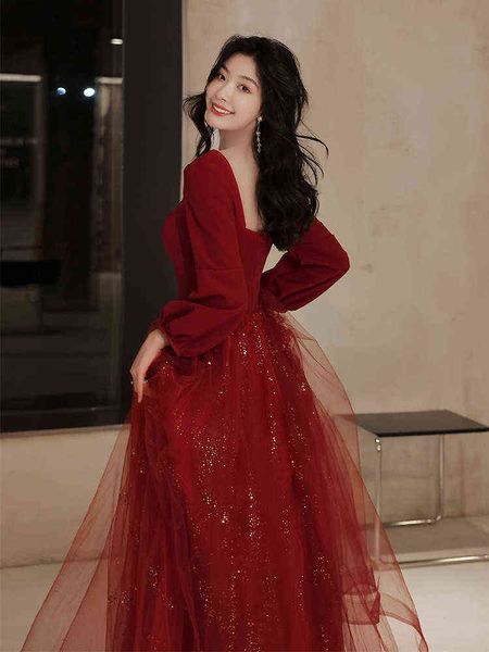 luxury street style dresses toast bride 2021 red autumn engagement temperament long fairy wedding evening female back door, Black;pink
luxury street style dresses toast bride 2021 red autumn engagement temperament long fairy wedding evening female back door, Black;pink