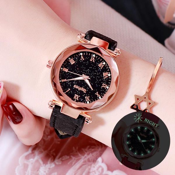 wristwatches women watch fashion bracelet starry sky for ladies trending watches luminous clock leather strap montre femme xfcs, Slivery;brown
wristwatches women watch fashion bracelet starry sky for ladies trending watches luminous clock leather strap montre femme xfcs, Slivery;brown