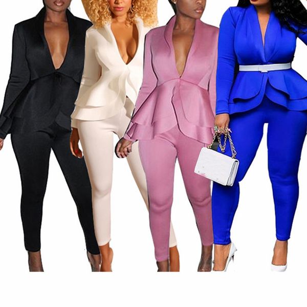 pant women two piece long sleeve ensemble jacket and bodycon pants with v-ruffle neckline fashion women's suit elegant office ladies qz, White
pant women two piece long sleeve ensemble jacket and bodycon pants with v-ruffle neckline fashion women's suit elegant office ladies qz, White