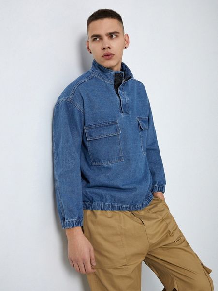 men flap pocket half placket denim jacket f08l#, Blue
men flap pocket half placket denim jacket f08l#, Blue