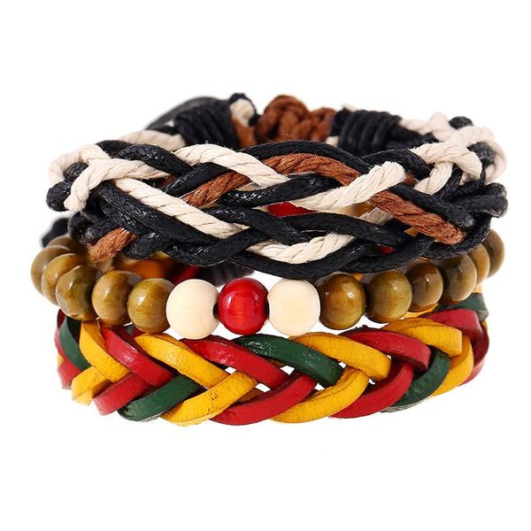 tennis 1 set 3pcs wood stone beads leather bracelet men's fashion braid twist cord rope pull-closure hiphop rock women jewelry, Golden;silver 
tennis 1 set 3pcs wood stone beads leather bracelet men's fashion braid twist cord rope pull-closure hiphop rock women jewelry, Golden;silver