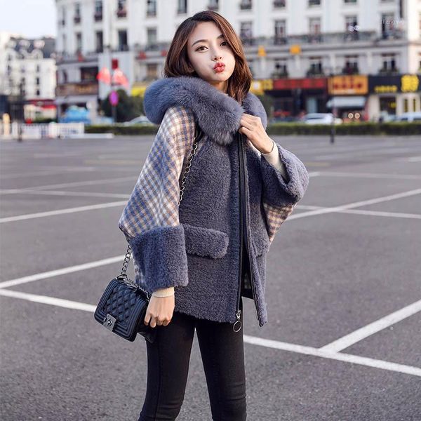 women's wool & blends 2021 women winter coats fashion warmth thick fur collar short high loose plaid coat lamb jacket, Black
women's wool & blends 2021 women winter coats fashion warmth thick fur collar short high loose plaid coat lamb jacket, Black