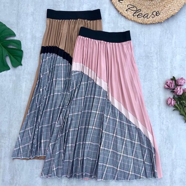 women's skirts pleated patchwork midi stretched plaid cotton womens mid-calf vintage girl skirt, Black
women's skirts pleated patchwork midi stretched plaid cotton womens mid-calf vintage girl skirt, Black