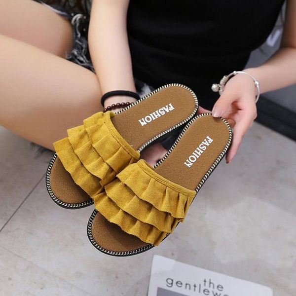 summer outdoor women's ruffles wrinkle sandals casual home fashion slippers rubber soled comfort female slides shoes, Black
summer outdoor women's ruffles wrinkle sandals casual home fashion slippers rubber soled comfort female slides shoes, Black