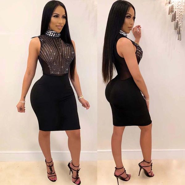 women mesh stitching sleeveless dress autumn winter fashion nightclub diamonds bodycon party mini casual dresses, Black;gray
women mesh stitching sleeveless dress autumn winter fashion nightclub diamonds bodycon party mini casual dresses, Black;gray