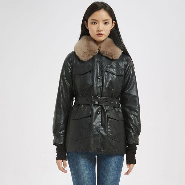 women's leather & faux ftlzz autumn winter jacket women fashion fur collar single breasted pu with belt lady thick warm coat, Black
women's leather & faux ftlzz autumn winter jacket women fashion fur collar single breasted pu with belt lady thick warm coat, Black