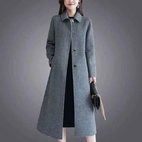 women's wool & blends 2021 autumn and winter clothes plaid cashmere coat women mid-length houndstooth woolen, Black
women's wool & blends 2021 autumn and winter clothes plaid cashmere coat women mid-length houndstooth woolen, Black