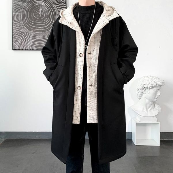men's trench coats men fashion patchwork fake two piece hooded trenchcoat autumn winter single-breasted casual long windbreaker, Tan;black
men's trench coats men fashion patchwork fake two piece hooded trenchcoat autumn winter single-breasted casual long windbreaker, Tan;black