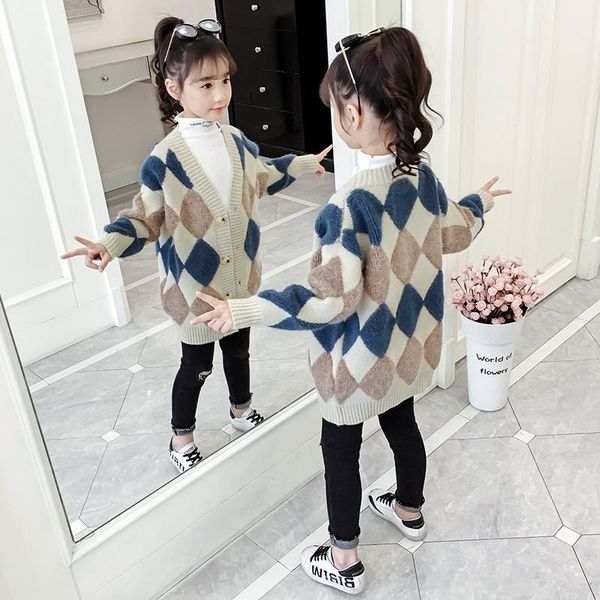pullover fashion teenage girls rhomb plaid thicken sweaters winter v-neck single breasted cardigan sweater for kids baby knitwear, Blue
pullover fashion teenage girls rhomb plaid thicken sweaters winter v-neck single breasted cardigan sweater for kids baby knitwear, Blue