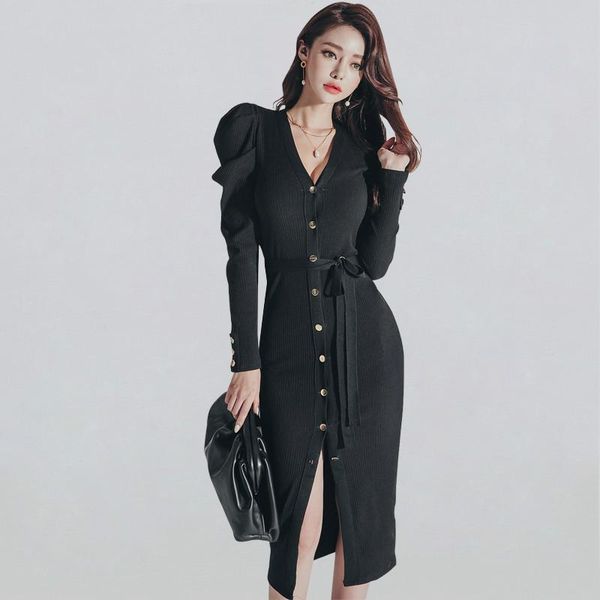 casual dresses single-breasted sheath knitted bodycon dress women v-neck pencil puff sleeve lace-up bottoming vestidos, Black;gray
casual dresses single-breasted sheath knitted bodycon dress women v-neck pencil puff sleeve lace-up bottoming vestidos, Black;gray
