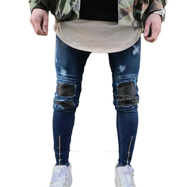 men's jeans men skinny trouser bottoms ripped ankle zipper denim pants summer fashion casual patchwork scratched full length clothing, Blue 
men's jeans men skinny trouser bottoms ripped ankle zipper denim pants summer fashion casual patchwork scratched full length clothing, Blue