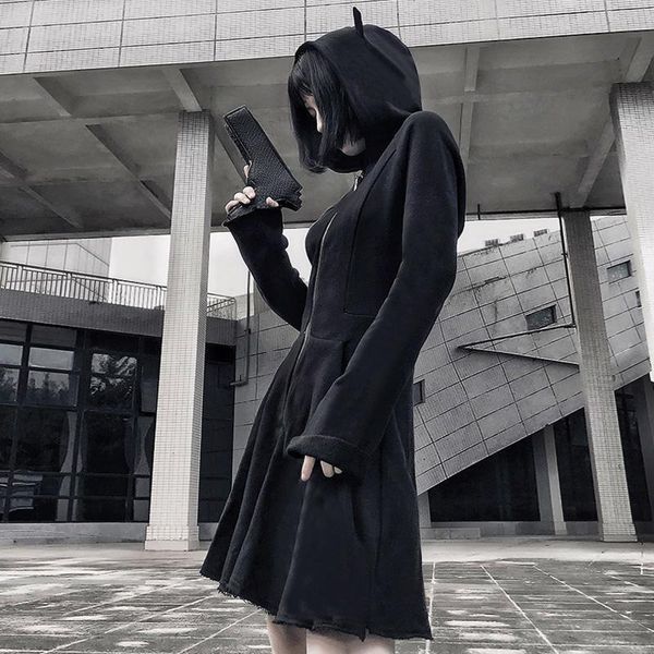 casual dresses 2021 solid color gothic mini dress women's cat ear hoodie pullover long sleeve vintage streetwear robe femme #t2, Black;gray
casual dresses 2021 solid color gothic mini dress women's cat ear hoodie pullover long sleeve vintage streetwear robe femme #t2, Black;gray