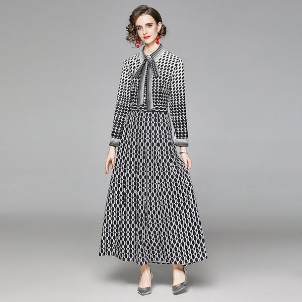runway designer spring summer women's bow turn down collar white black plaid print vintage slim long dresses vestidos 210514, Black;gray
runway designer spring summer women's bow turn down collar white black plaid print vintage slim long dresses vestidos 210514, Black;gray